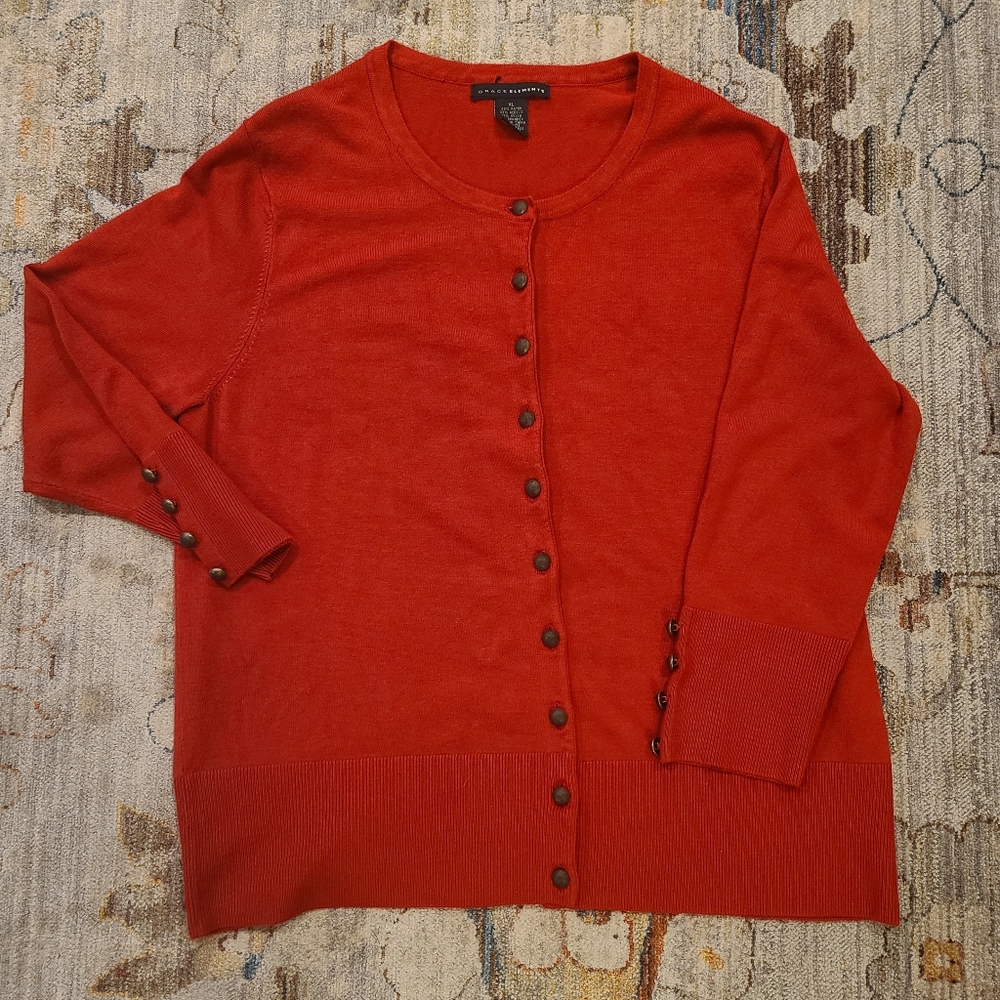 Red Cardigan with Brasstone Buttons